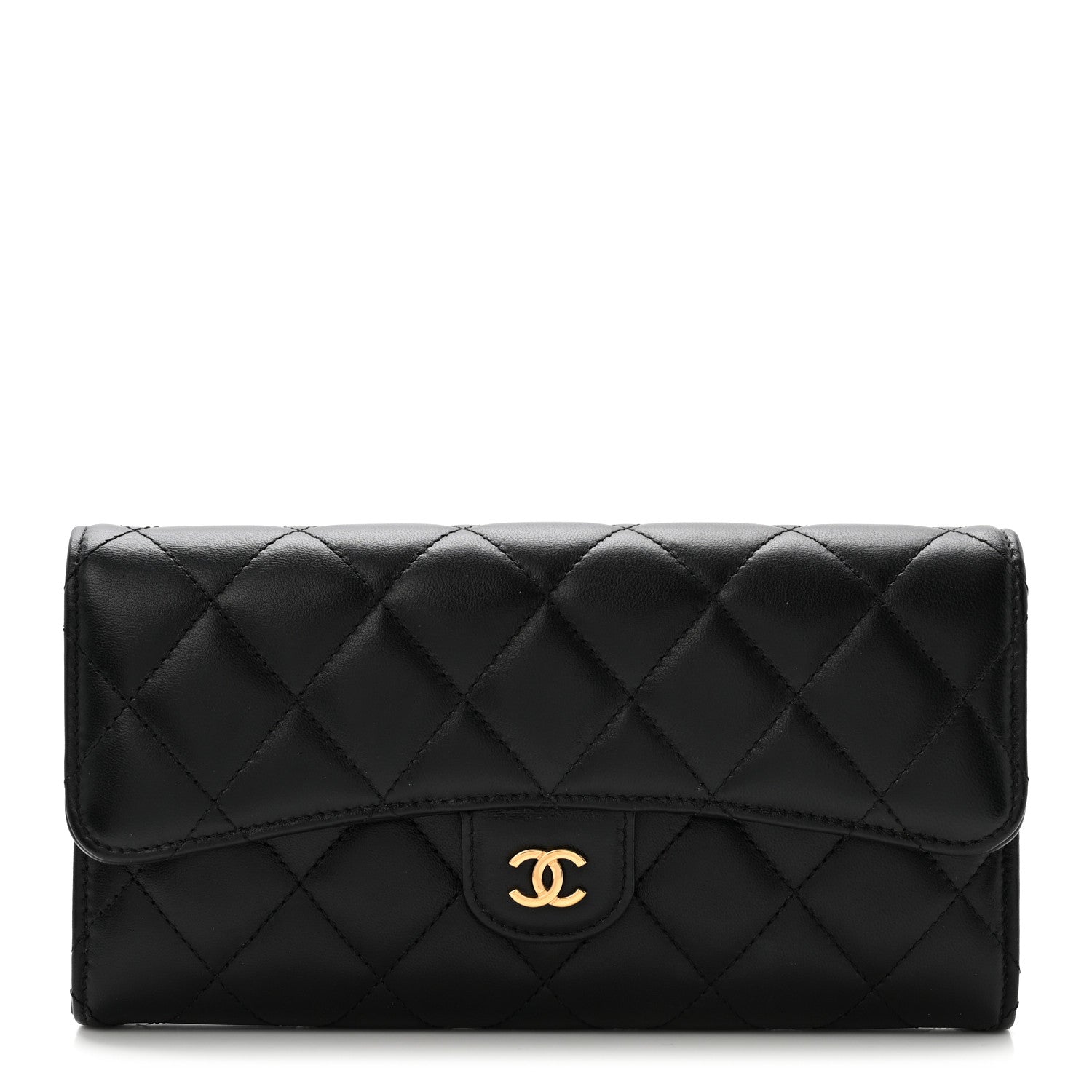 Chanel Lambskin Quilted Large Gusset Flap Wallet Black 1 of 8
