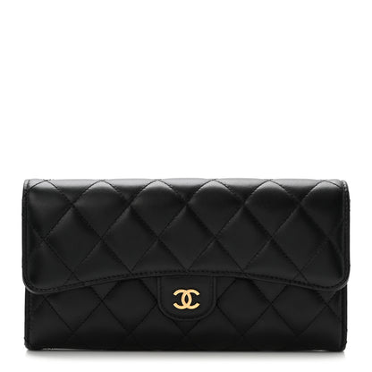Chanel Lambskin Quilted Large Gusset Flap Wallet Black 1 of 8