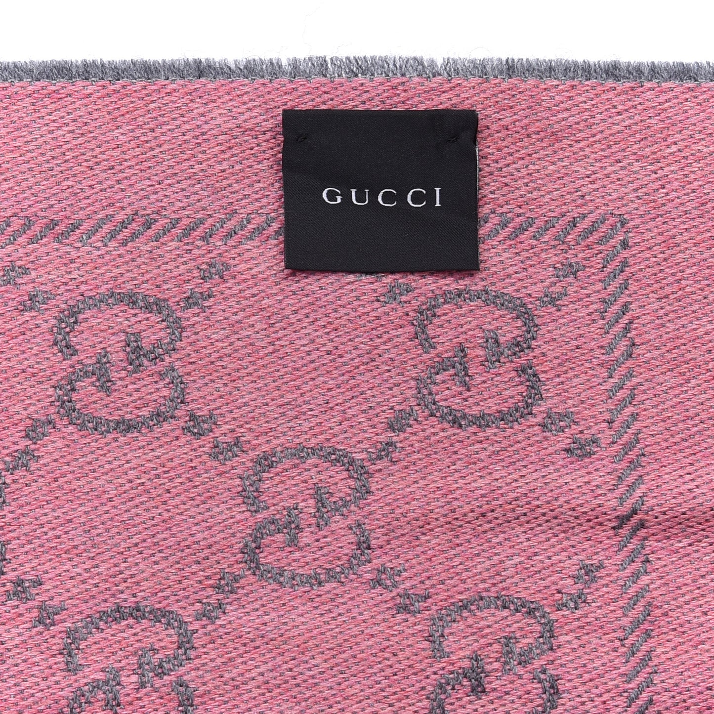 Wool Jacquard GG Monogram Sten Fringe Scarf Graphite Pink