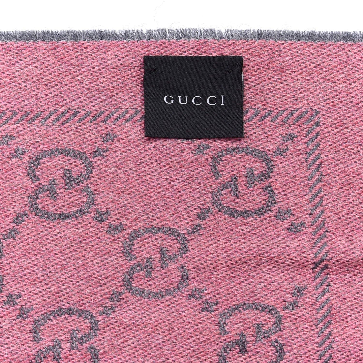 Gucci Wool Jacquard GG Monogram Sten Fringe Scarf Graphite Pink 4 of 4