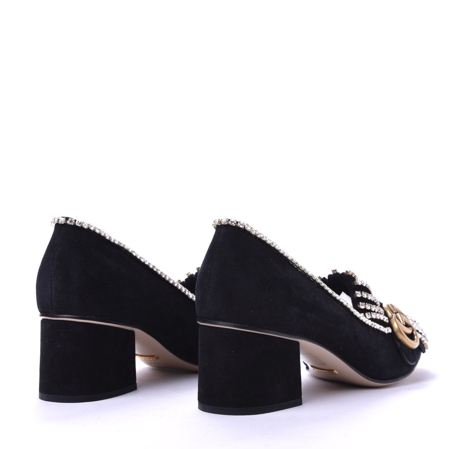 Kid Scamosciato Crystal GG Marmont Fringe 50mm Loafer Pumps 37.5 Black