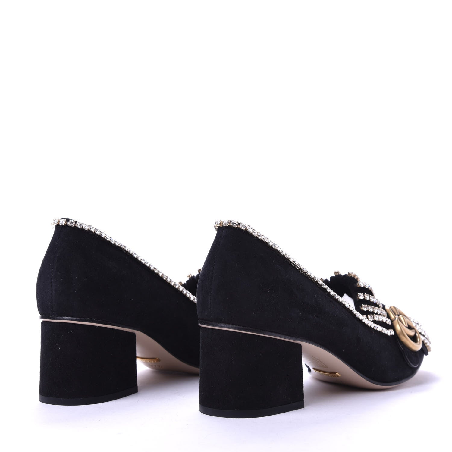 Gucci Kid Scamosciato Crystal GG Marmont Fringe 50mm Loafer Pumps 37.5 Black 4 of 10