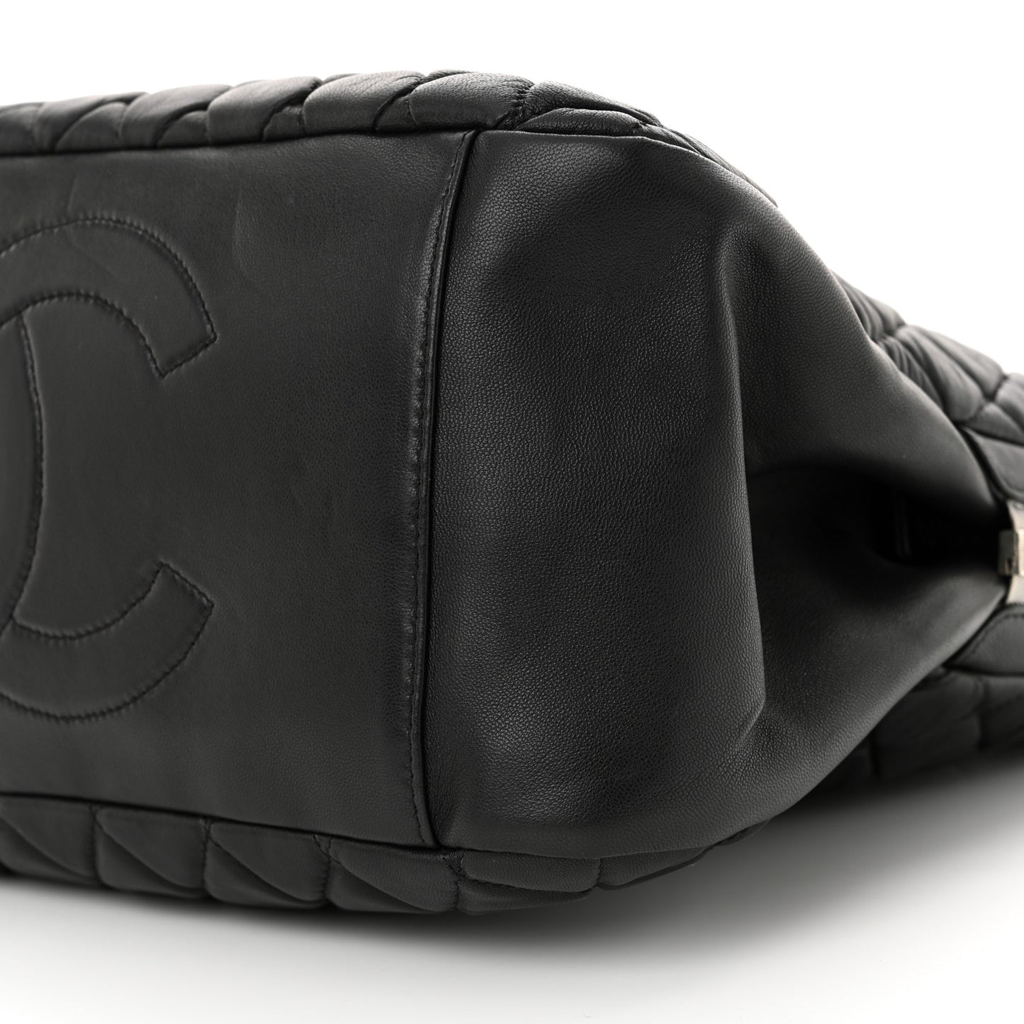 Lambskin Bubble Quilt Large Double Bowling Bag Black