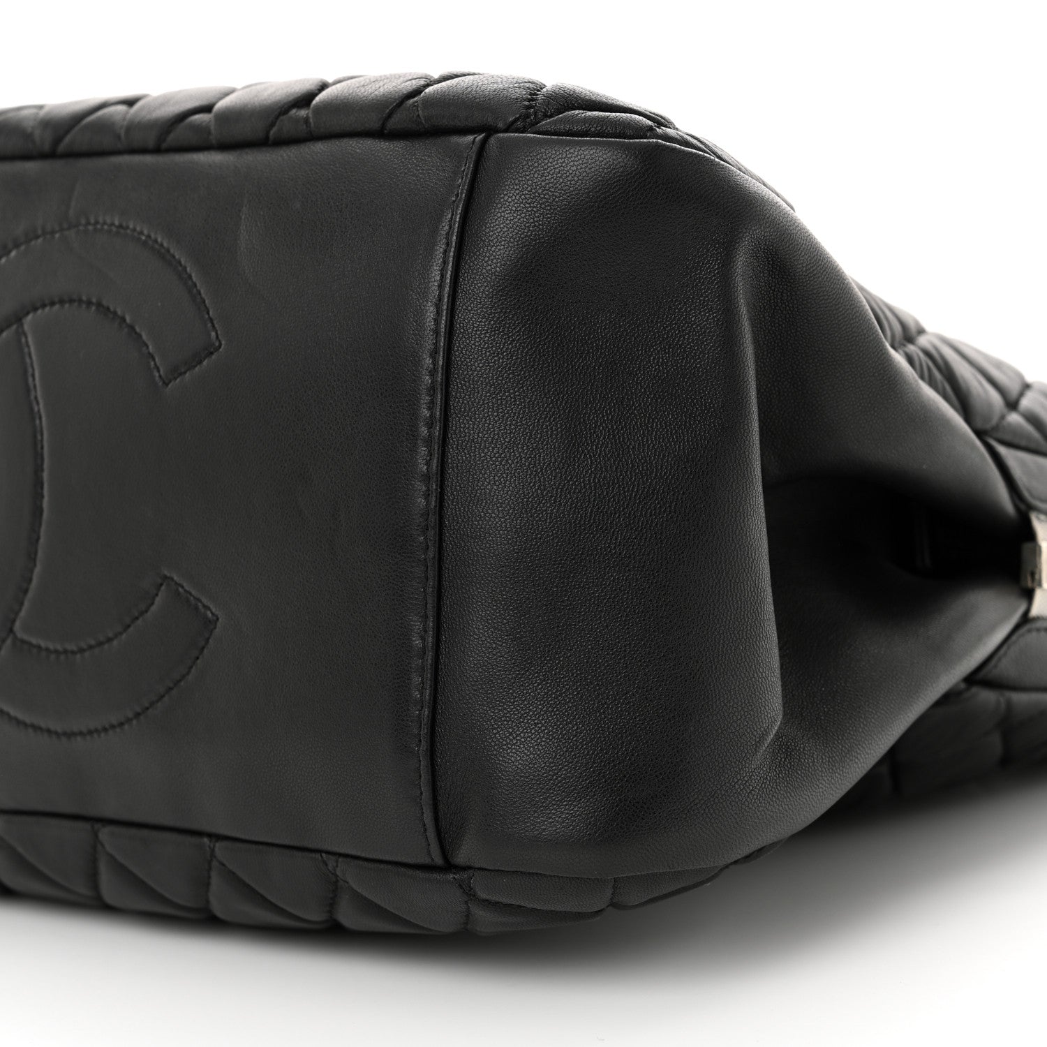 Chanel Lambskin Bubble Quilt Large Double Bowling Bag Black 10 of 11