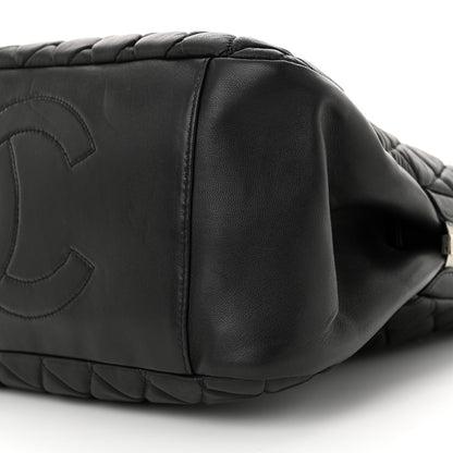 Chanel Lambskin Bubble Quilt Large Double Bowling Bag Black 10 of 11