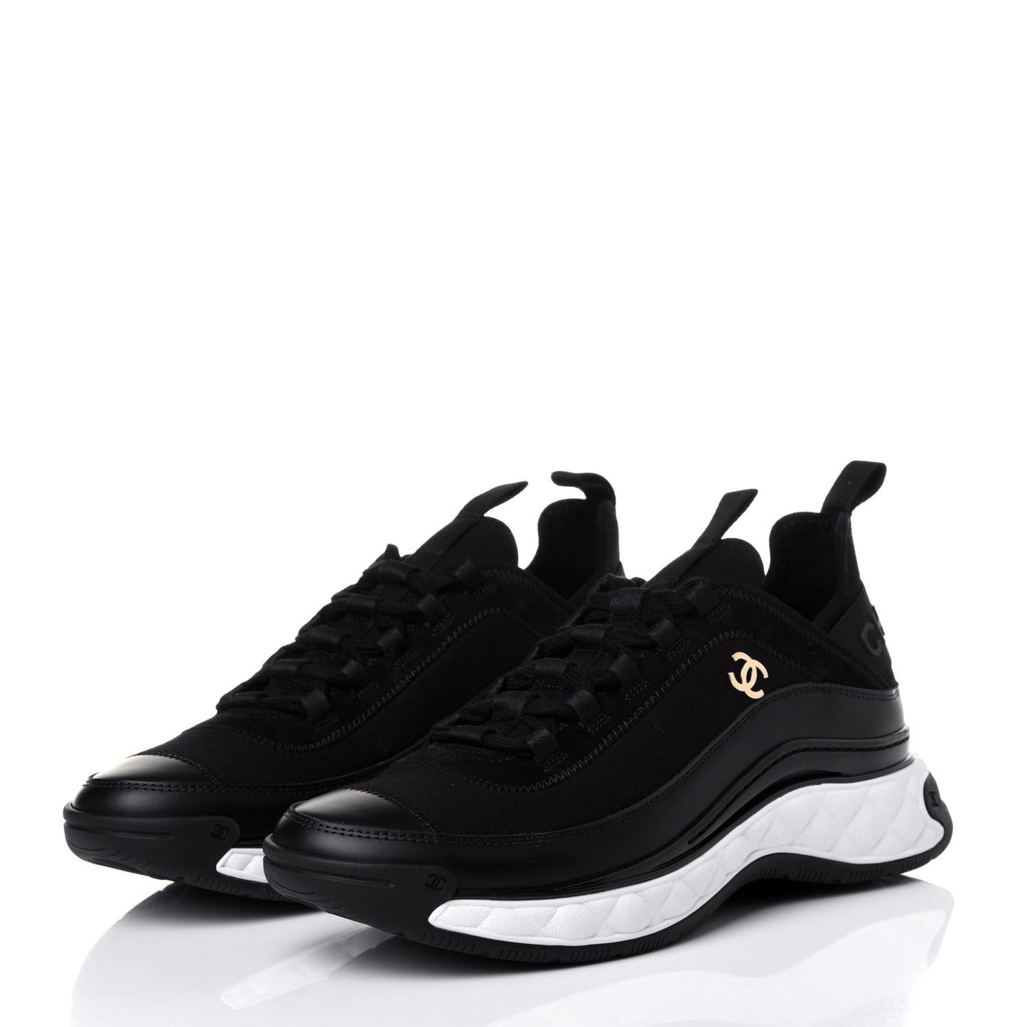 Velvet Calfskin Mixed Fibers CC Sneakers 38.5 Black