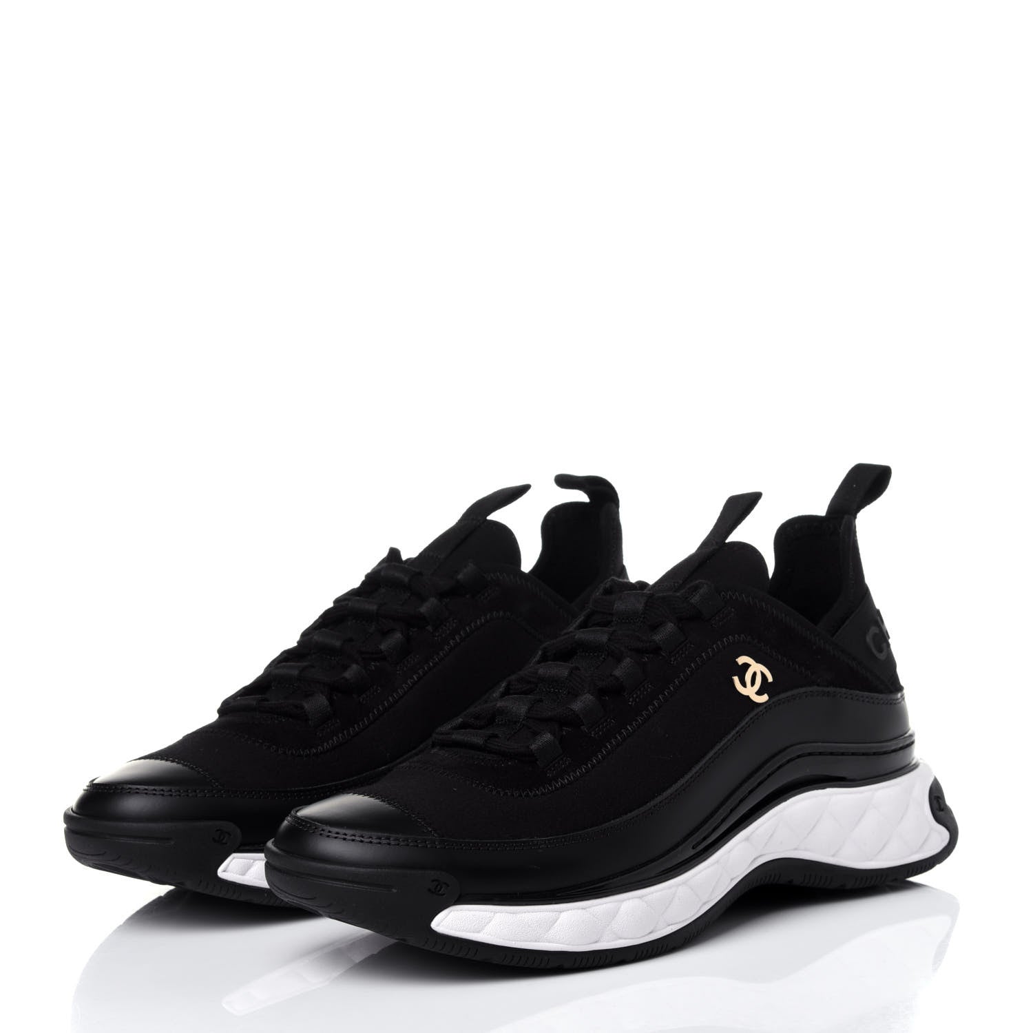 Chanel Velvet Calfskin Mixed Fibers CC Sneakers 38.5 Black 3 of 11