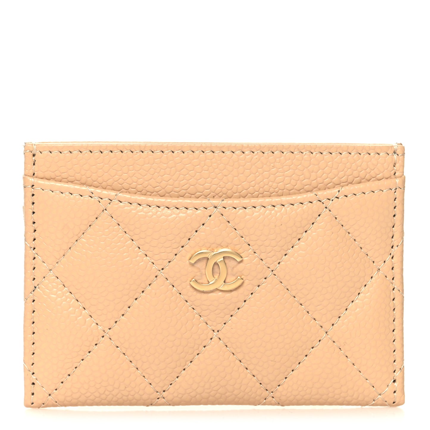 Caviar Quilted Card Holder Beige