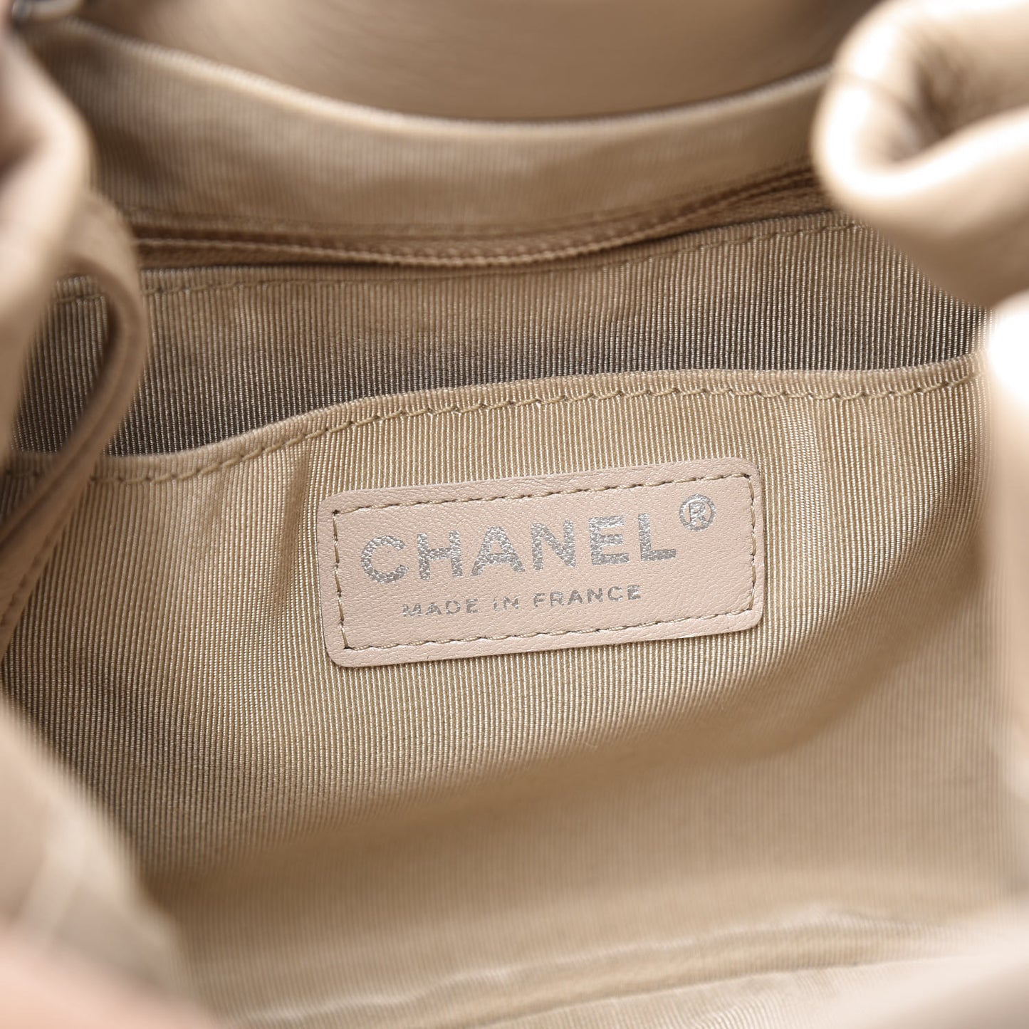 Deerskin Chevron Small CC Chain Bucket Bag Beige