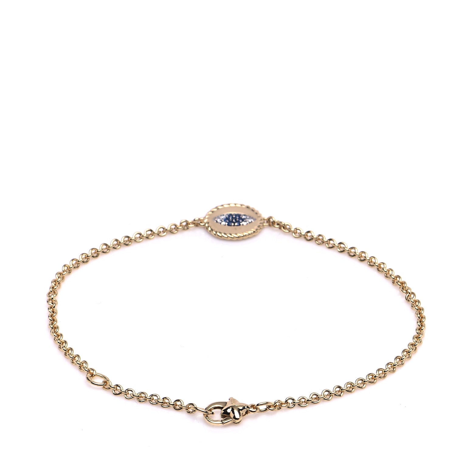 David Yurman 18K Yellow Gold Diamond Blue Sapphire Cable Collectibles Evil Eye Bracelet 3 of 6