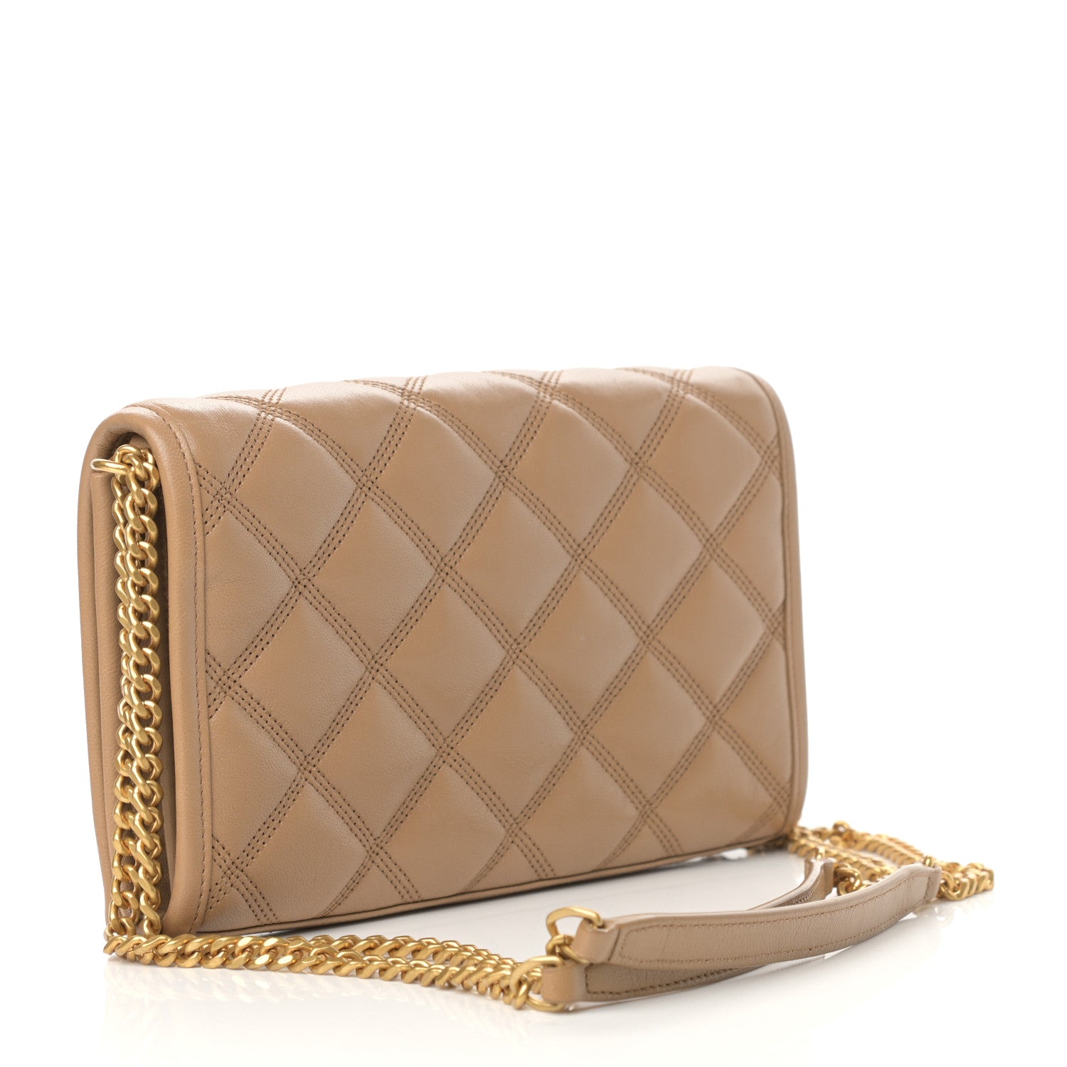 Saint Laurent Lambskin Diamond Quilted Becky Chain Wallet Natural Tan 3 of 11