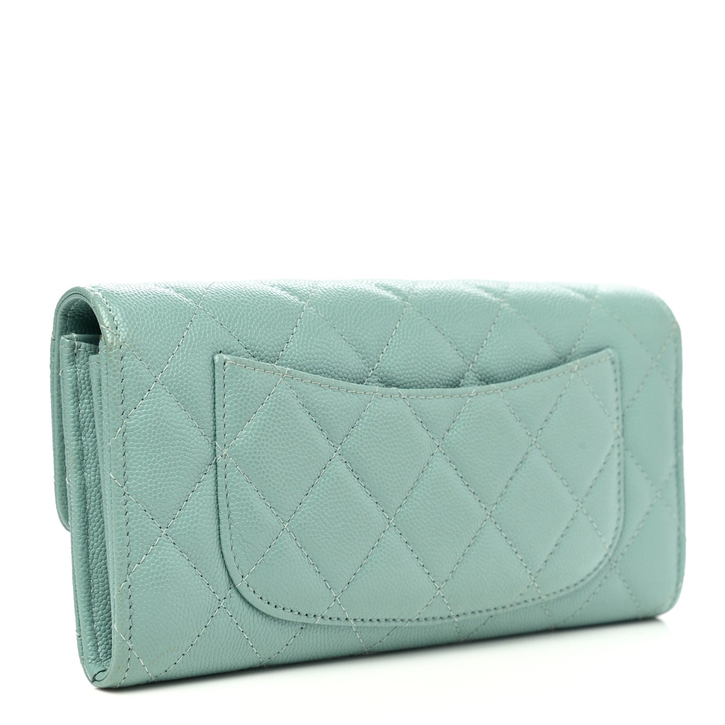 Caviar Quilted Large Gusset Flap Wallet Light Blue