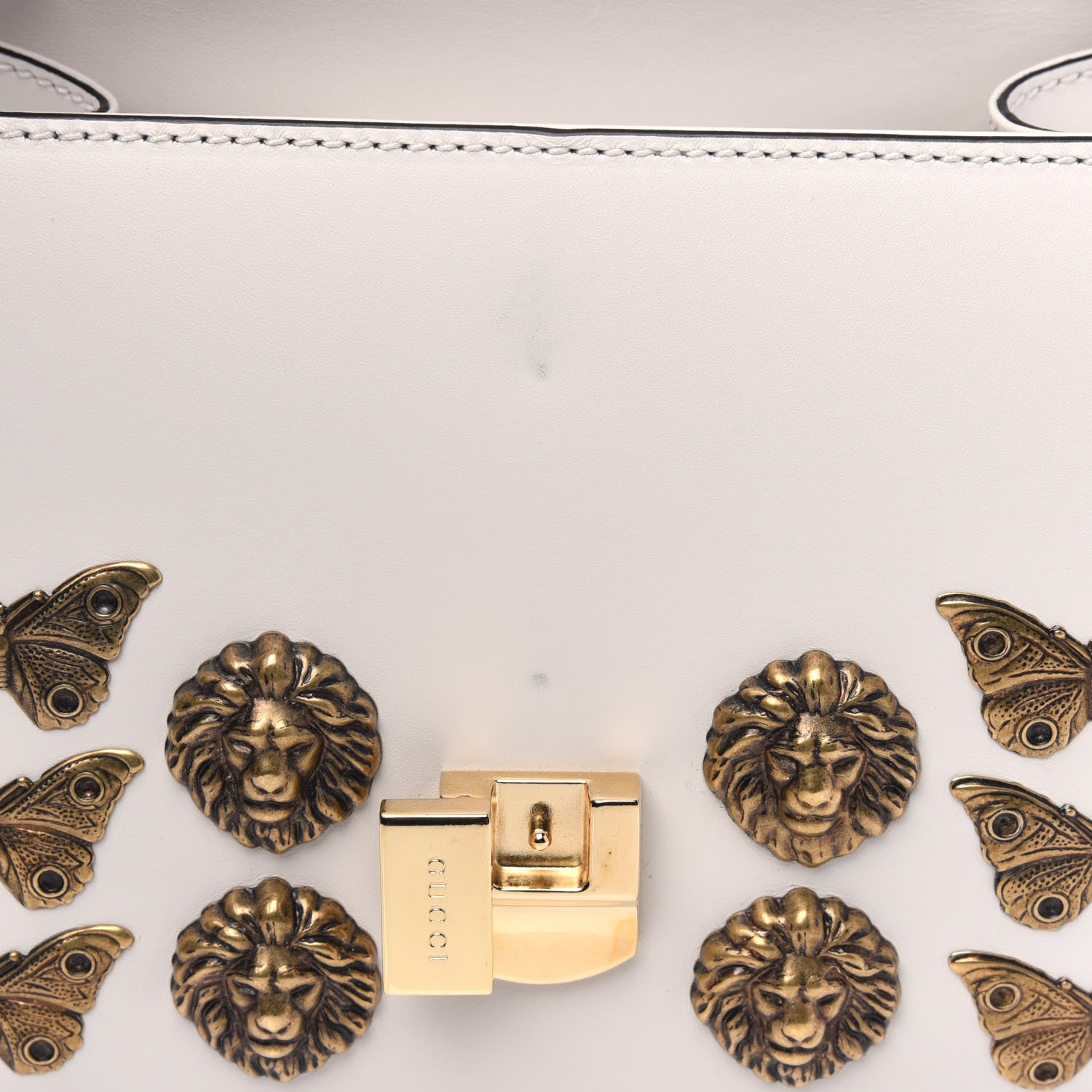 Gucci Calfskin Animal Studs Mini Sylvie Top Handle Bag White 4 of 4