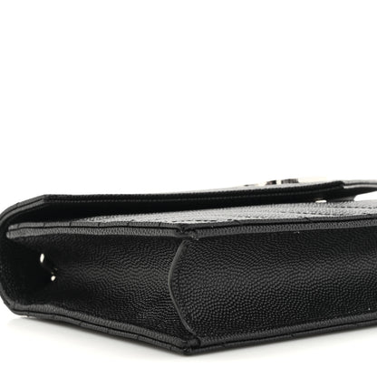 Saint Laurent Grain De Poudre Matelasse Chevron Monogram Envelope Chain Wallet Black 9 of 9