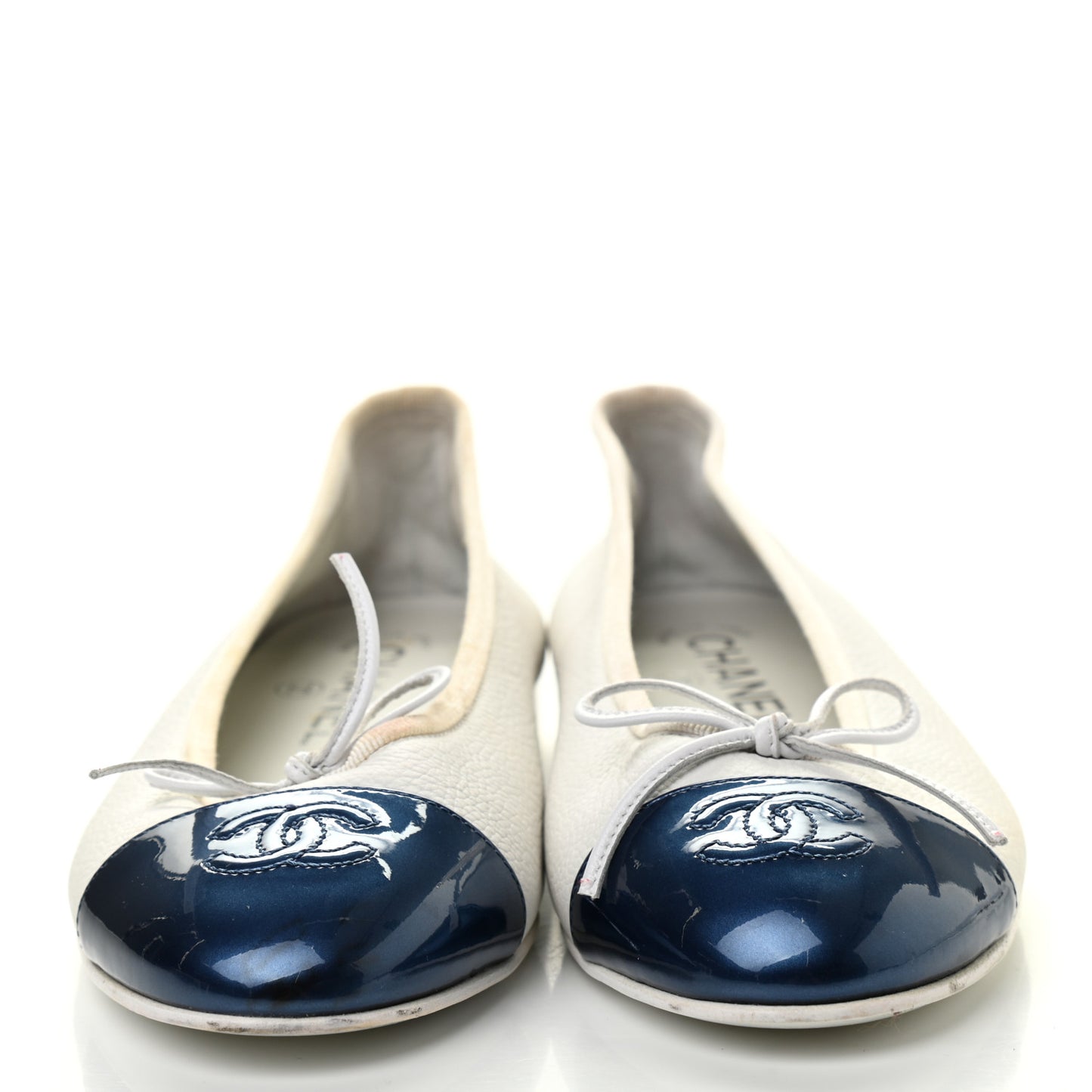Calfskin Patent CC Cap Toe Ballerina Flats 37 White Blue