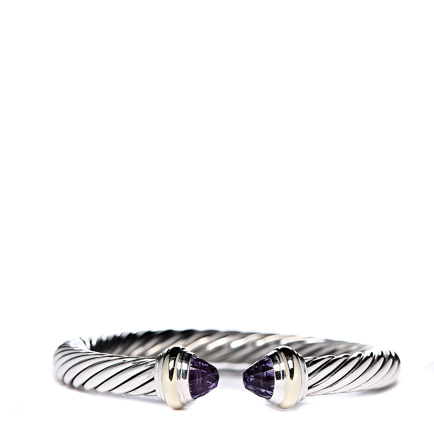 Sterling Silver 14K Yellow Gold Amethyst 7mm Cable Classics Bracelet