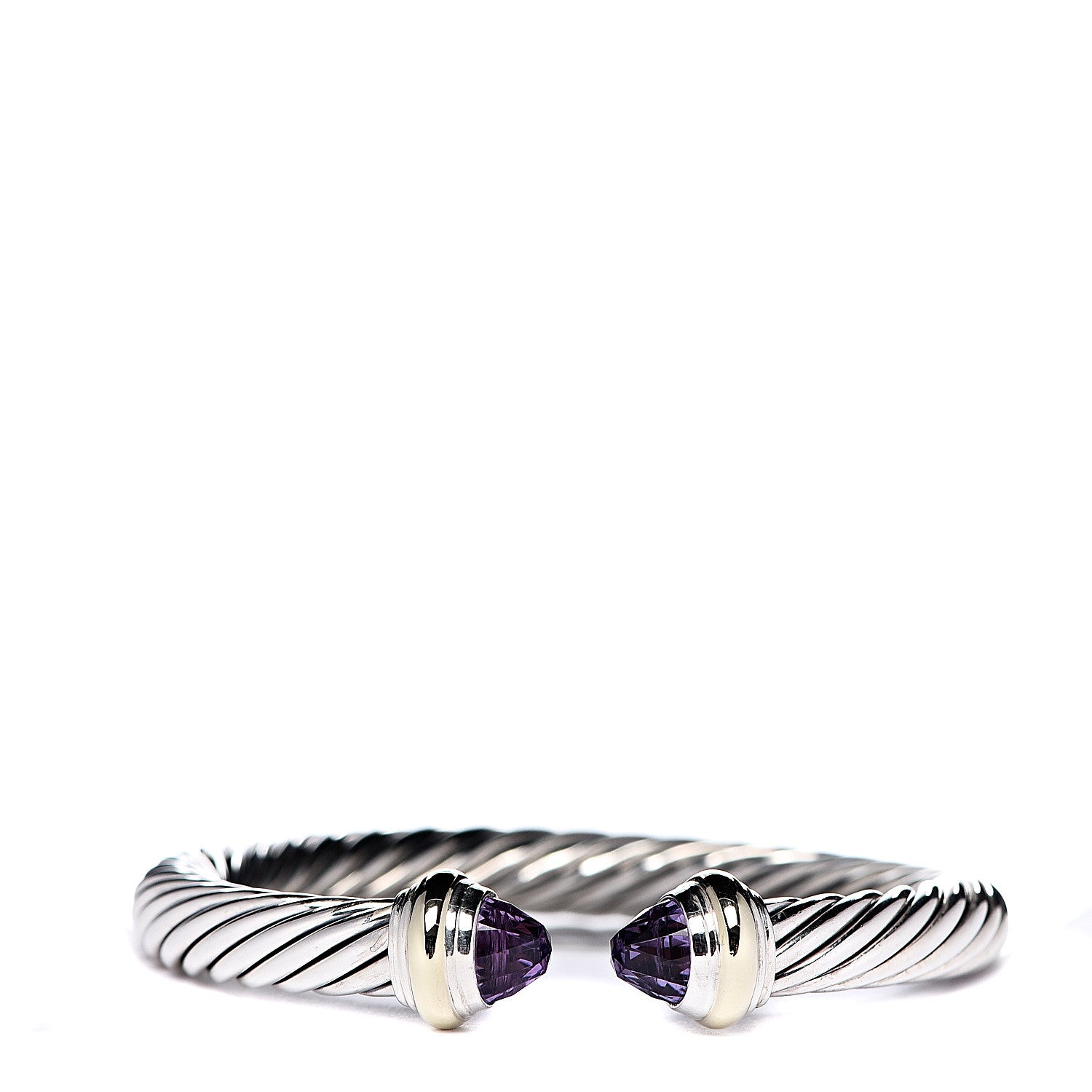 David Yurman Sterling Silver 14K Yellow Gold Amethyst 7mm Cable Classics Bracelet 1 of 4