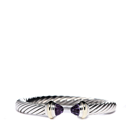 David Yurman Sterling Silver 14K Yellow Gold Amethyst 7mm Cable Classics Bracelet 1 of 4