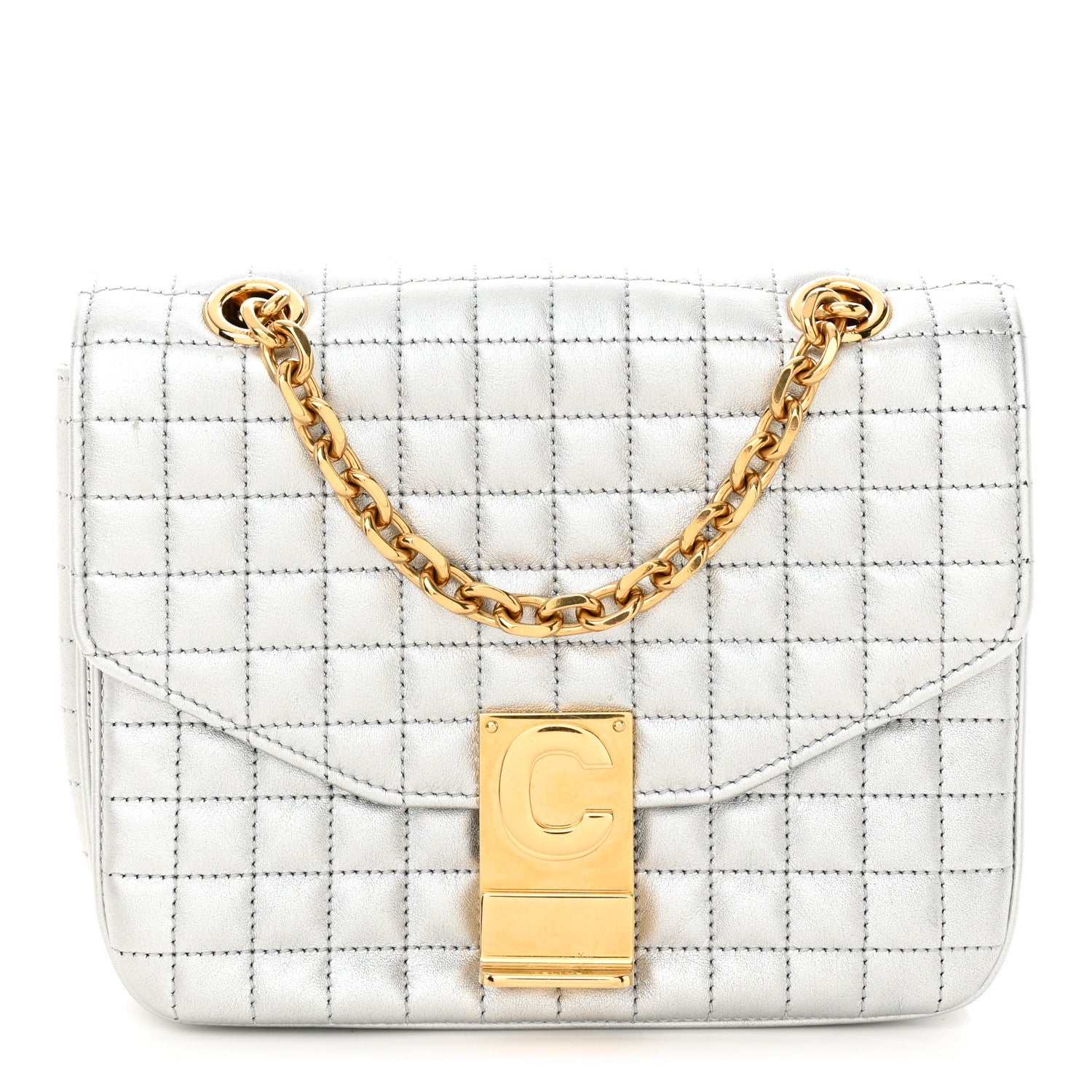 Celine Laminated Calfskin Quilted Medium C Bag Silver 1 of 9
