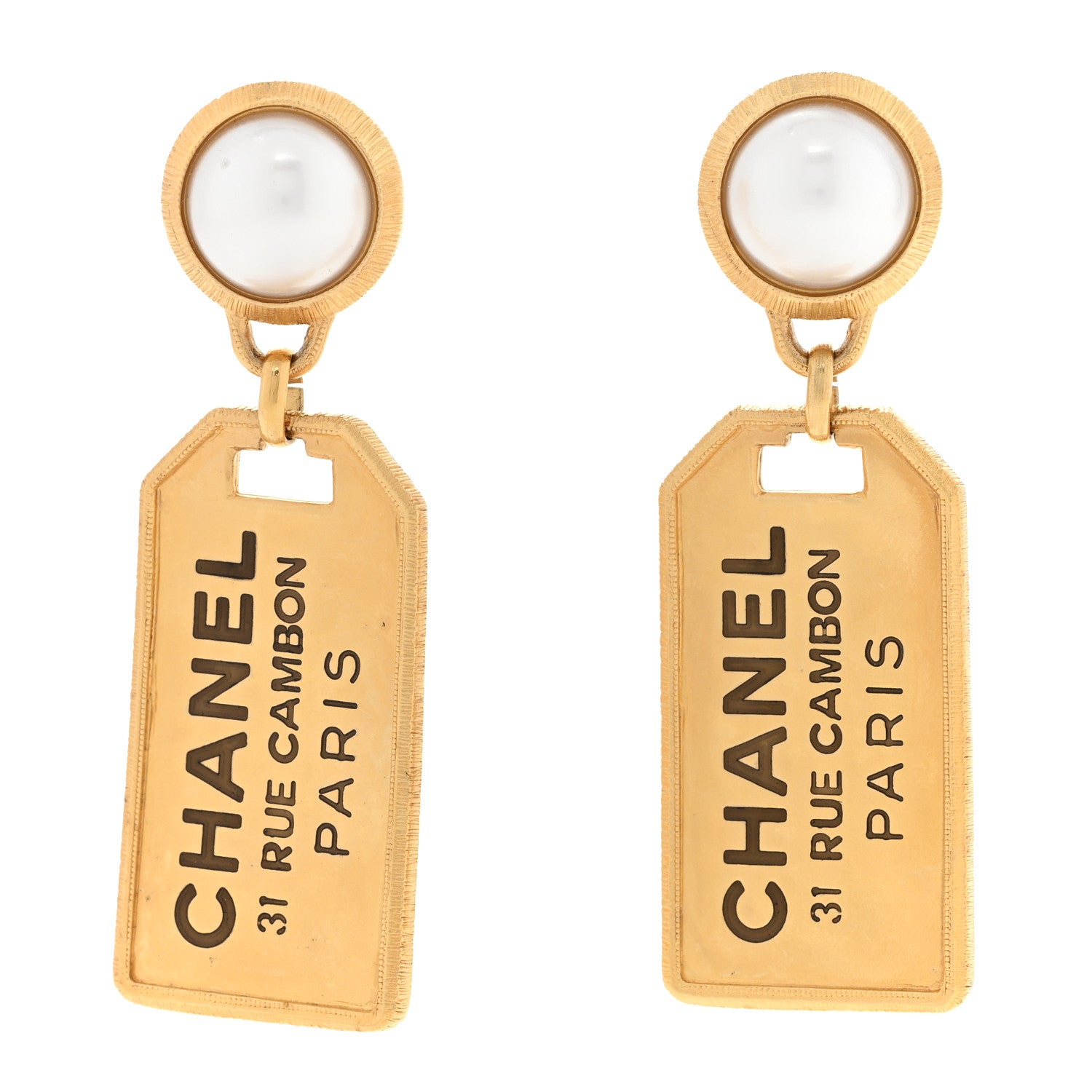 Chanel Pearl CC Tags Drop Earrings Gold 1 of 6