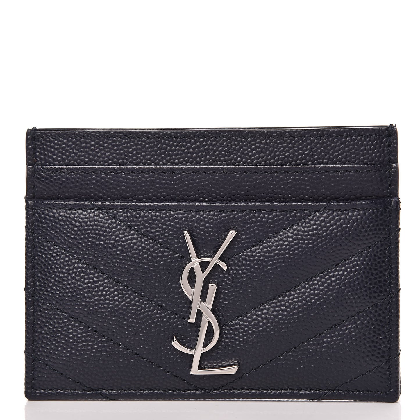 Grain De Poudre Matelasse Monogram Chevron Credit Card Case Deep Marine