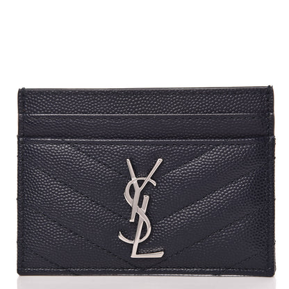 Saint Laurent Grain De Poudre Matelasse Monogram Chevron Credit Card Case Deep Marine 1 of 8
