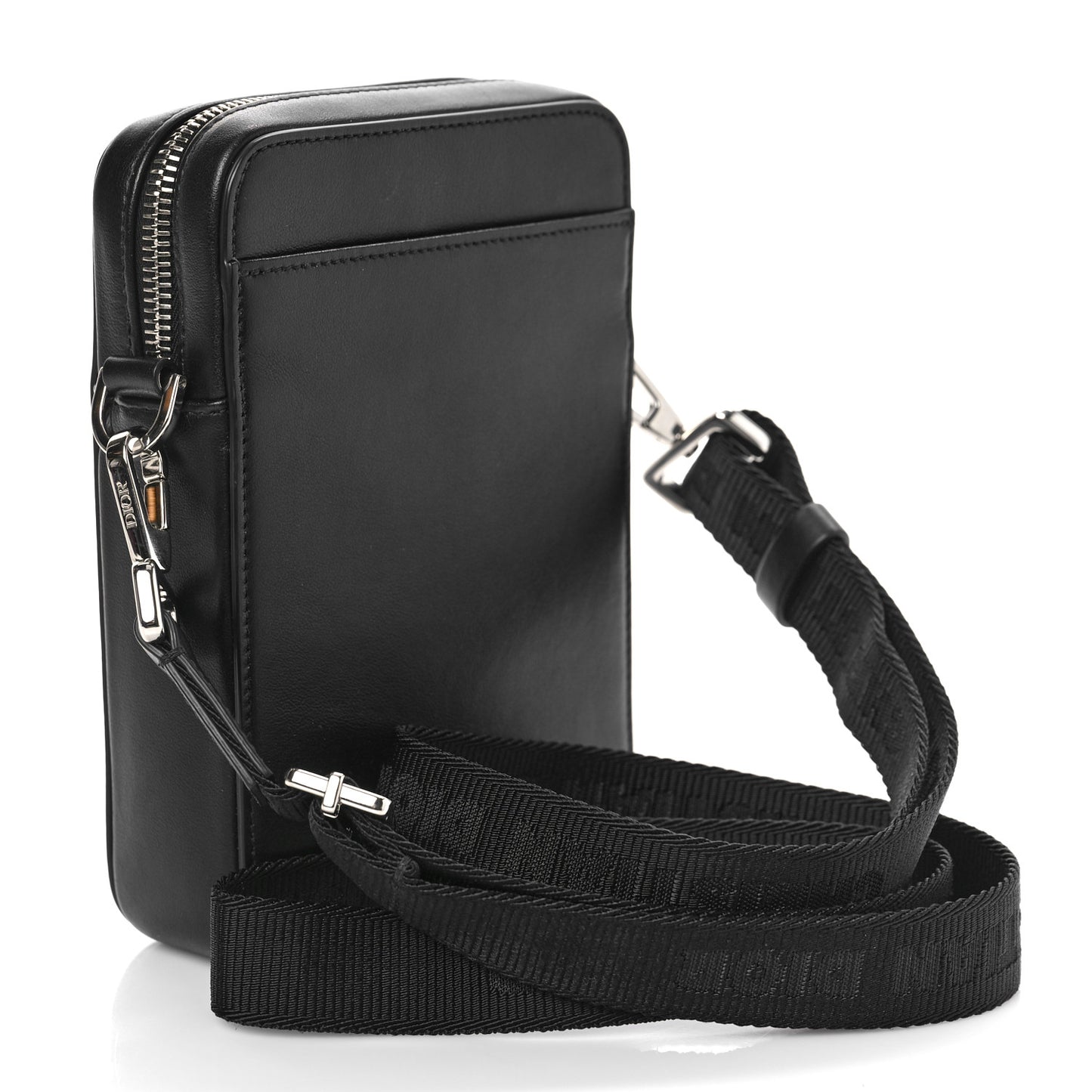 Calfskin Oblique Galaxy Perforated World Tour Messenger Pouch Black