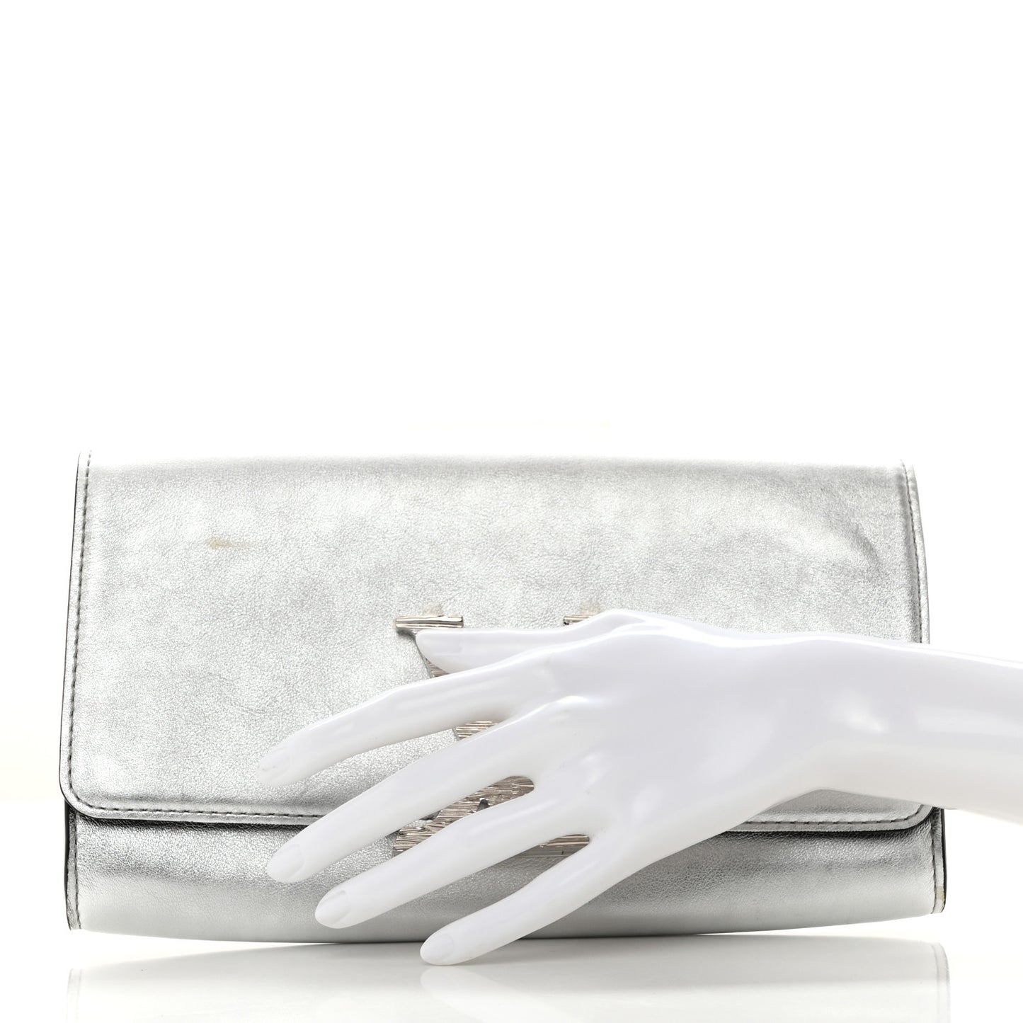 Metallic Calfskin Louise EW Lock Clutch Silver