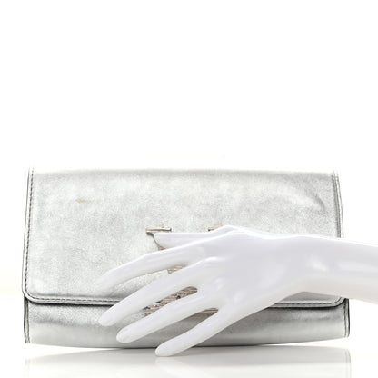 Louis Vuitton Metallic Calfskin Louise EW Lock Clutch Silver 2 of 9