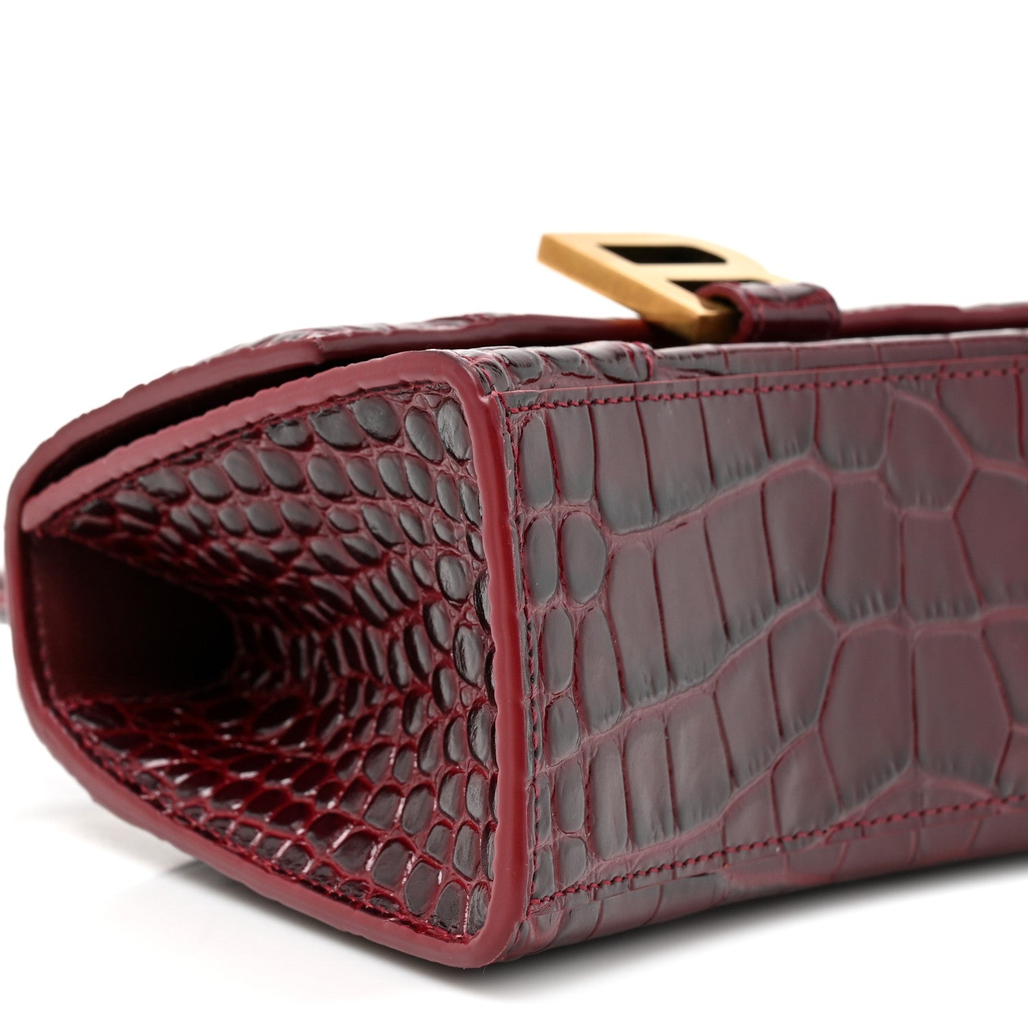 Balenciaga Shiny Calfskin Crocodile Embossed Hourglass Top Handle Bag XS Dark Red 10 of 12