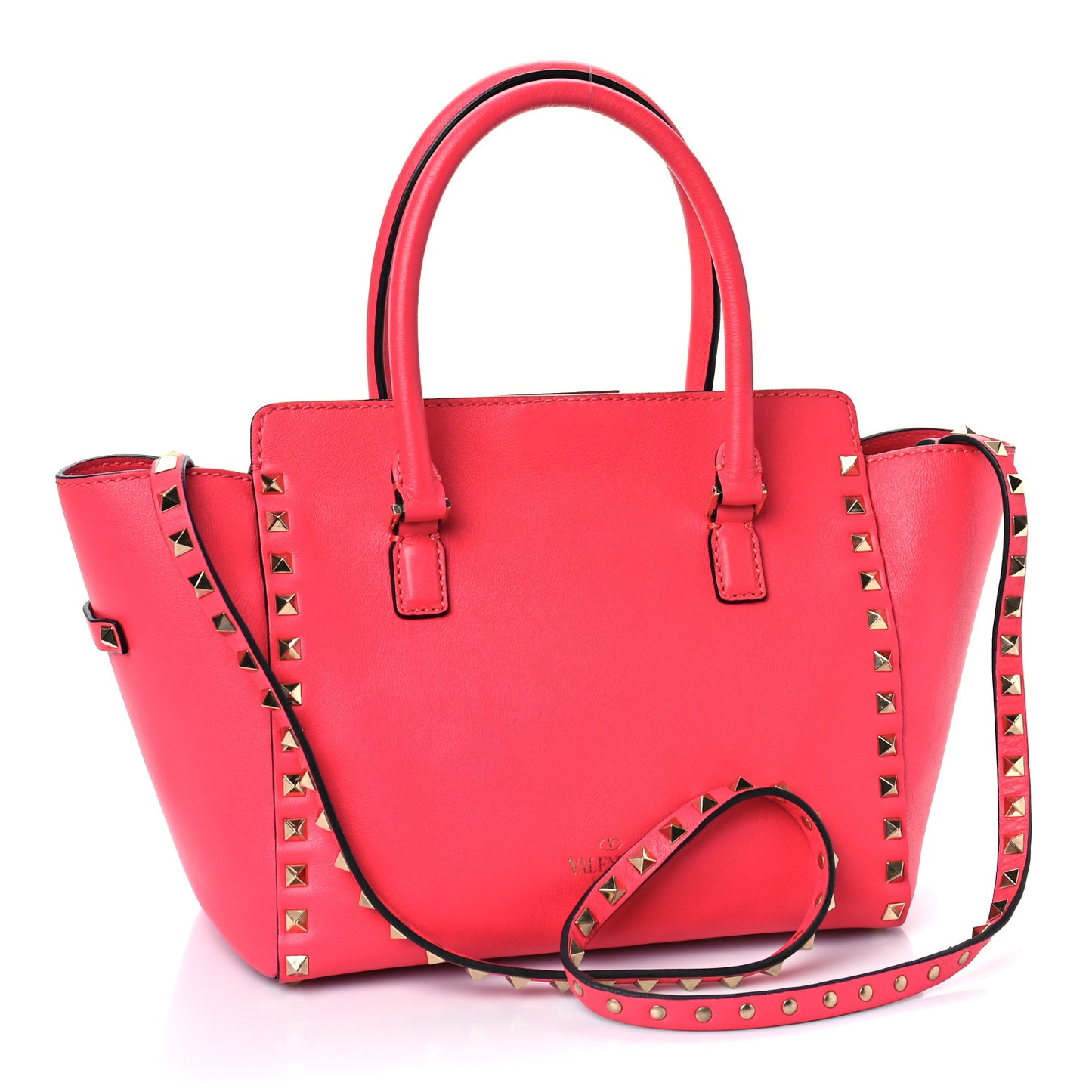 Vitello Small Rockstud Double Handle Tote Raspberry