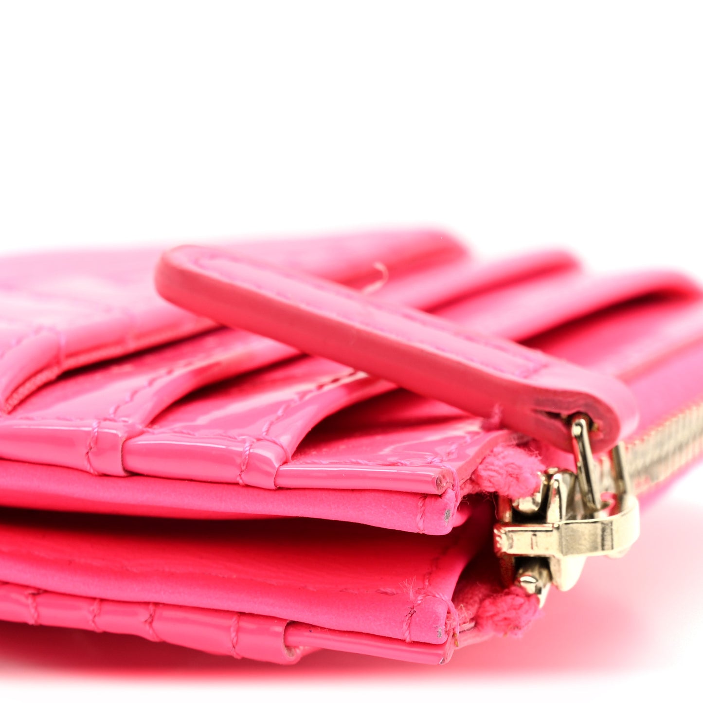 Patent Chevron Quilted Boy Zip Card Holder Neon Pink