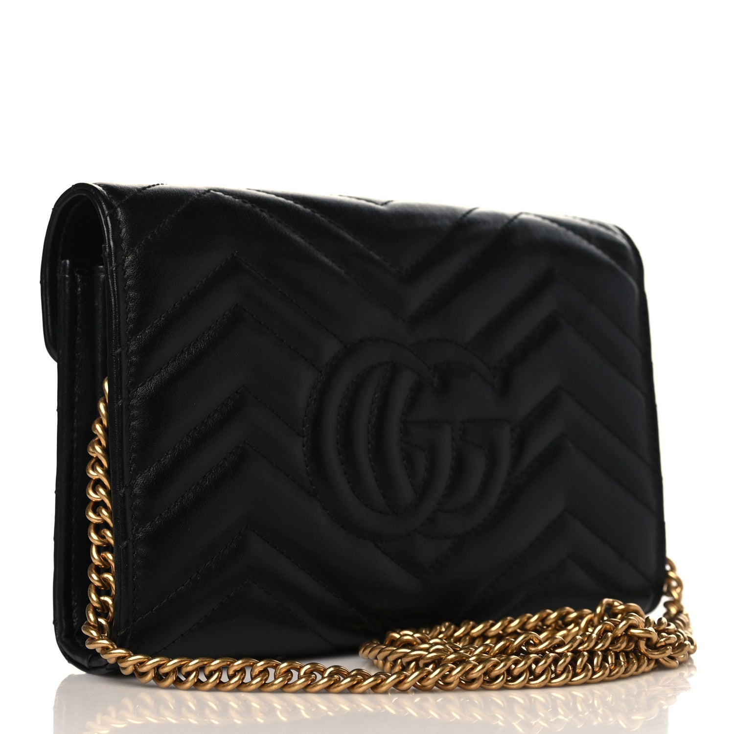 Gucci Calfskin Matelasse GG Marmont Chain Wallet Black 3 of 10