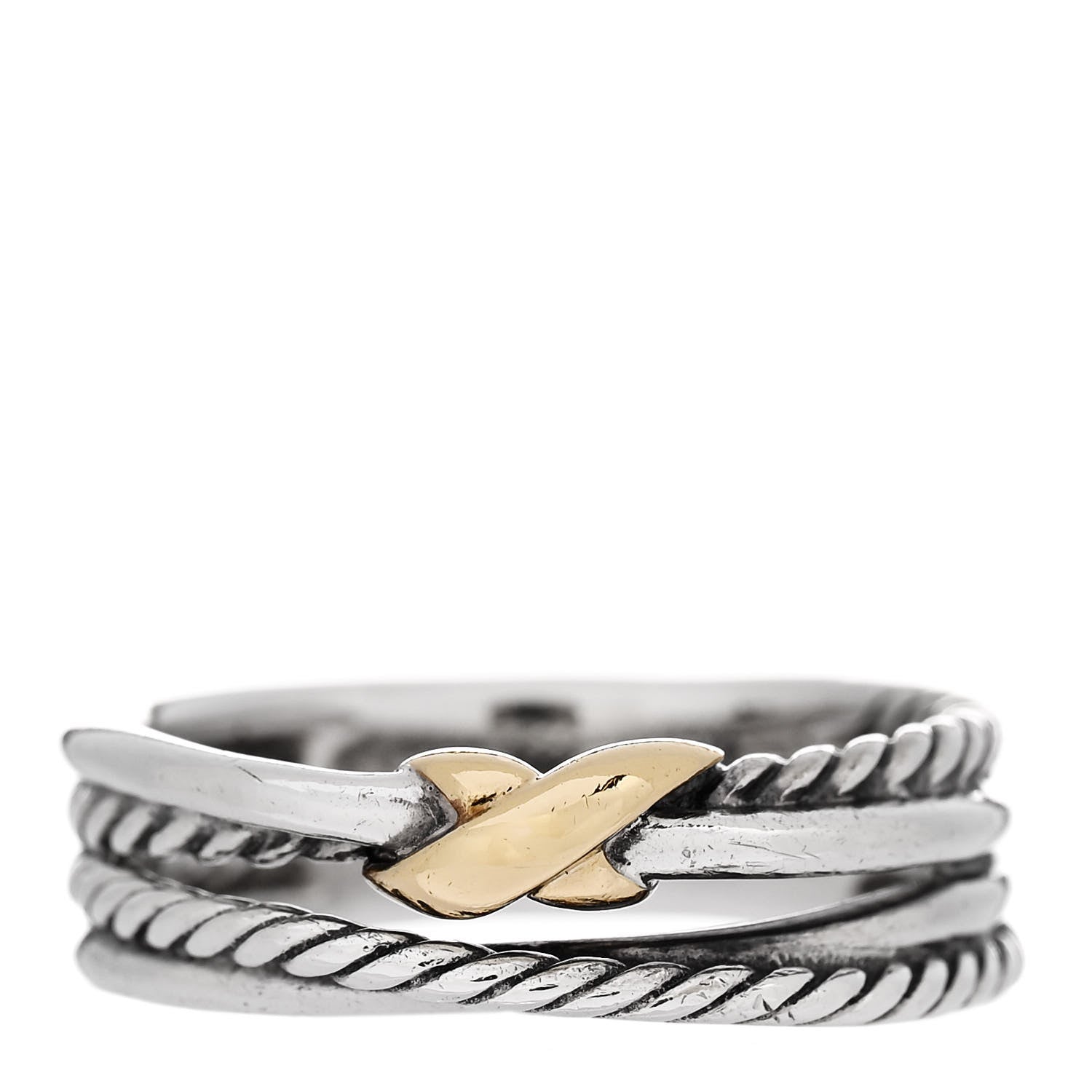 David Yurman Sterling Silver 18K Yellow Gold 6mm X Crossover Ring 57 8 1 of 4