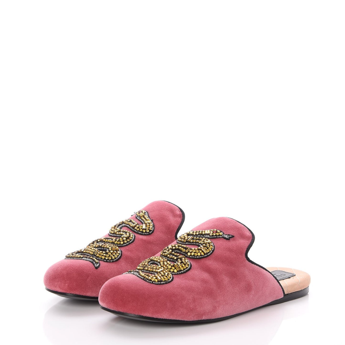 Velvet Embellished Evening Slippers 38 Pink