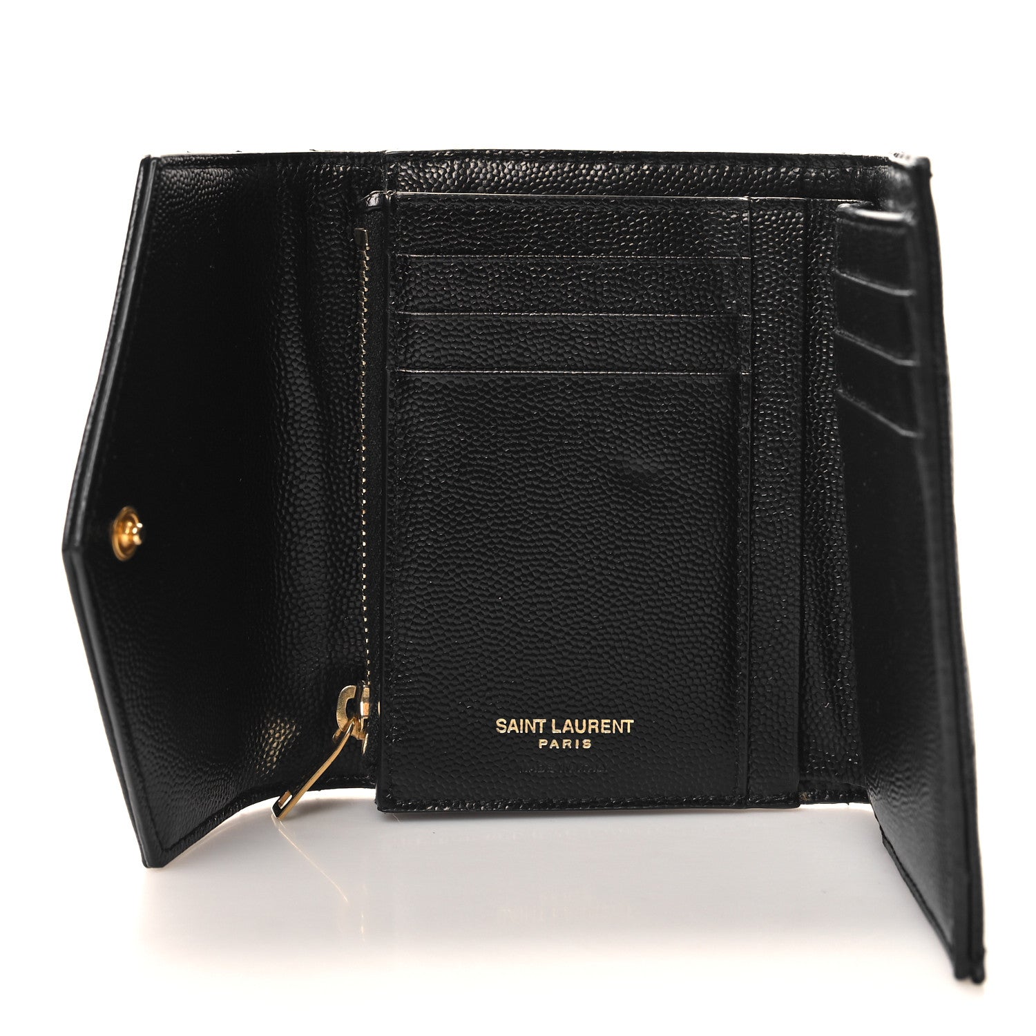 Saint Laurent Grain De Poudre Matelasse Chevron Monogram Compact Tri Fold Wallet Black 5 of 6