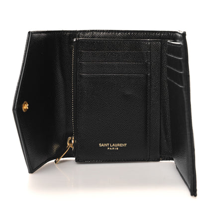 Saint Laurent Grain De Poudre Matelasse Chevron Monogram Compact Tri Fold Wallet Black 5 of 6