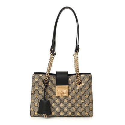 Gucci GG Supreme Monogram Bees Small Padlock Tote Beige Oro Black 1 of 10