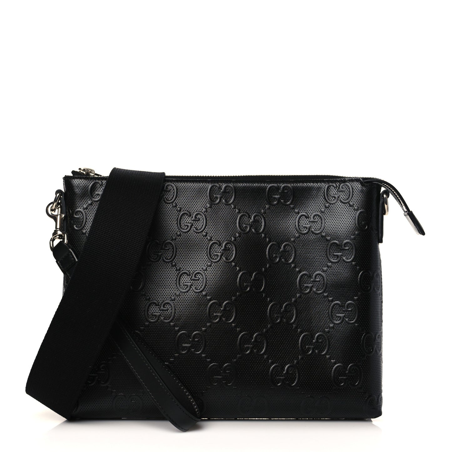 Calfskin GG Tennis Embossed Medium Wristlet Messenger Bag Black