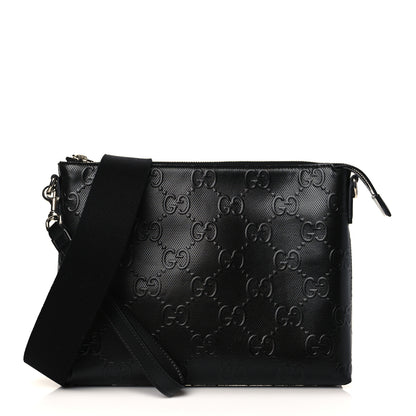 Gucci Calfskin GG Tennis Embossed Medium Wristlet Messenger Bag Black 1 of 8