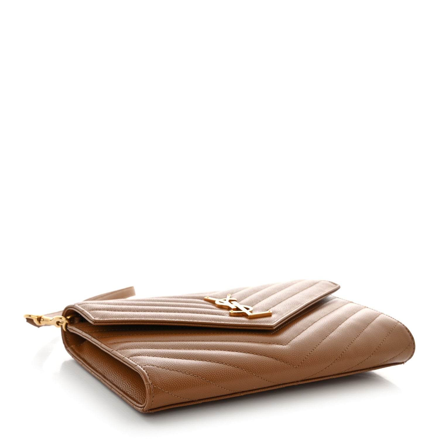 Saint Laurent Grain De Poudre Matelasse Chevron Monogram Cassandre Flap Pouch Natural Dark 4 of 7