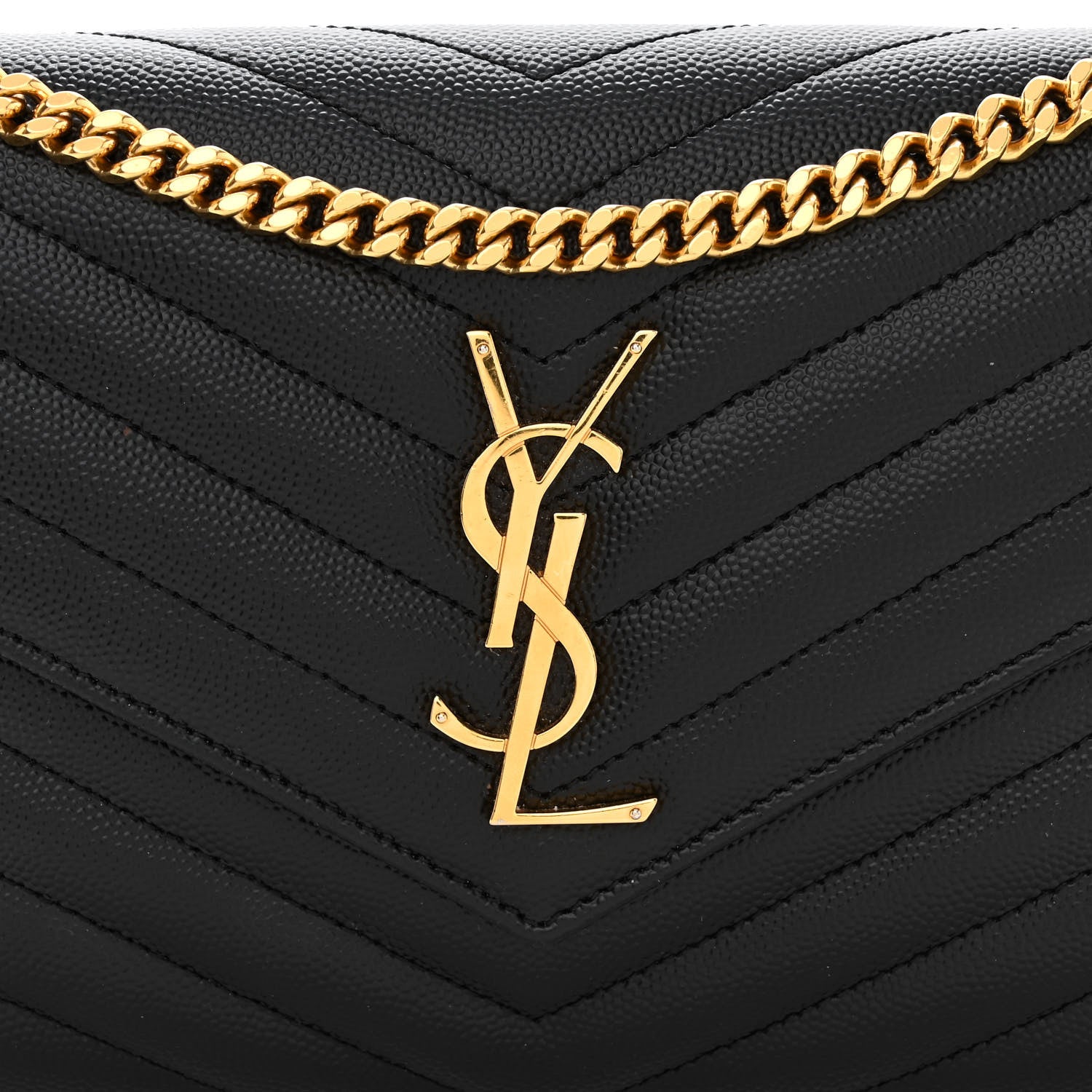 Saint Laurent Grain De Poudre Matelasse Chevron Monogram Chain Wallet Black 5 of 10
