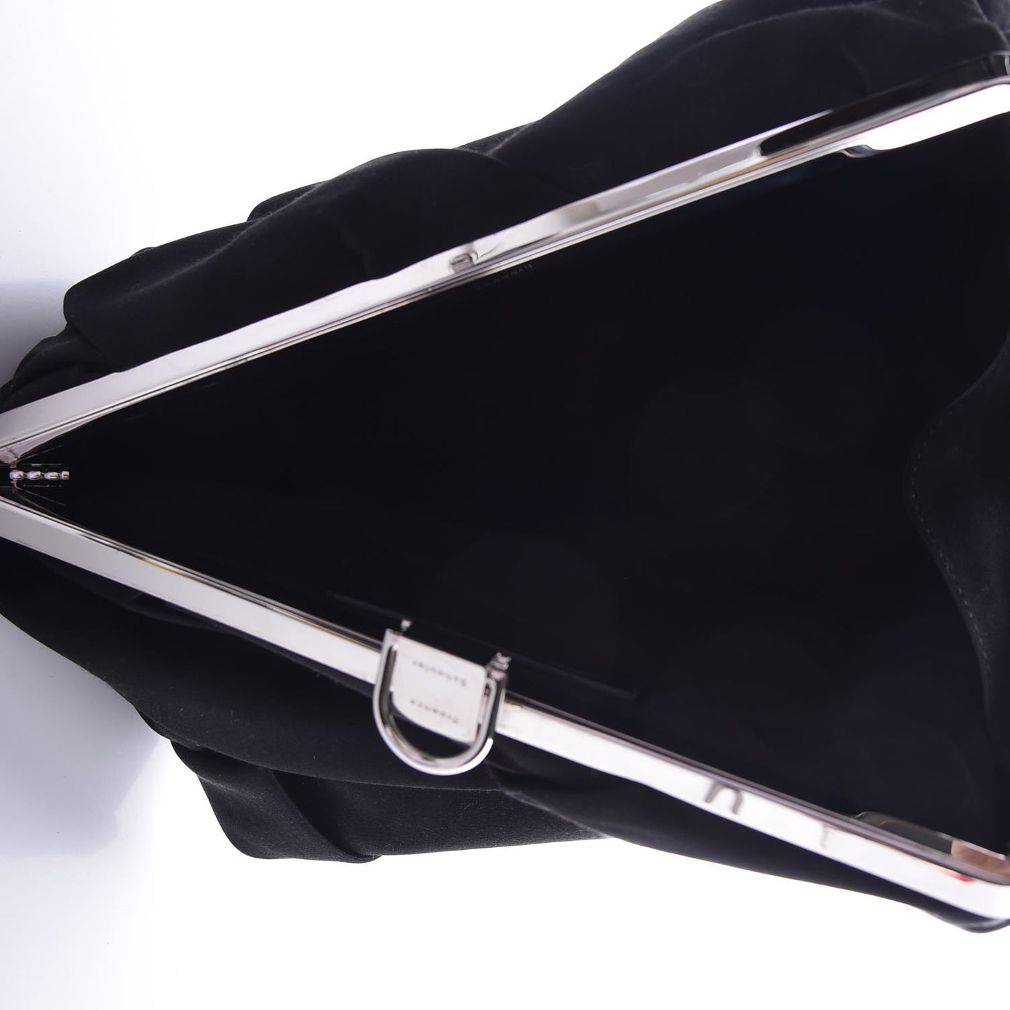 Satin Ruffle Frame Clutch Black