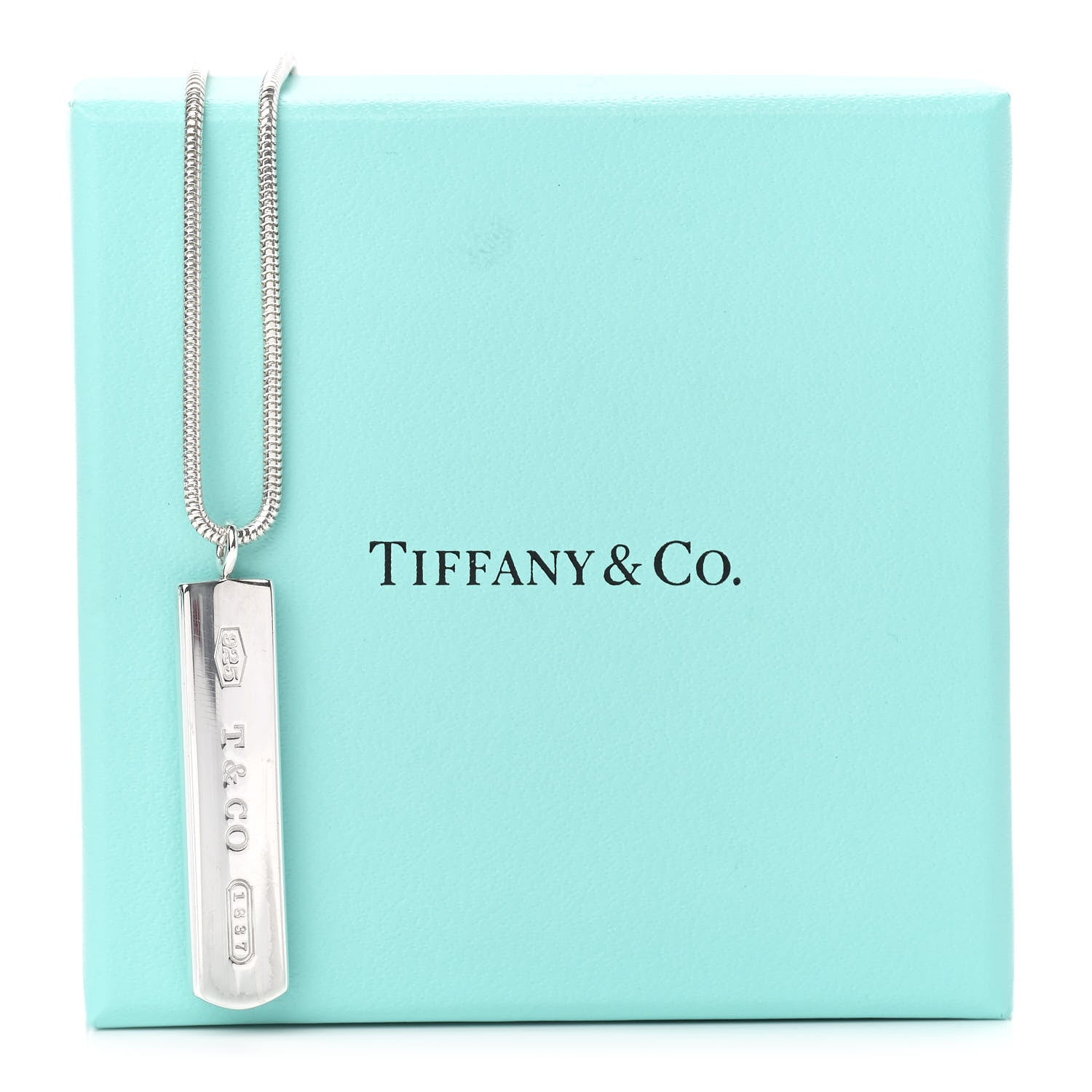 Tiffany Sterling Silver 1837 Bar Pendant Necklace 7 of 7