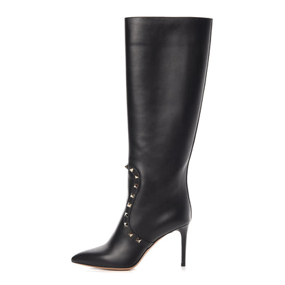 Valentino Garavani Calfskin Rockstud Tall Boots 36.5 Black 1 of 9