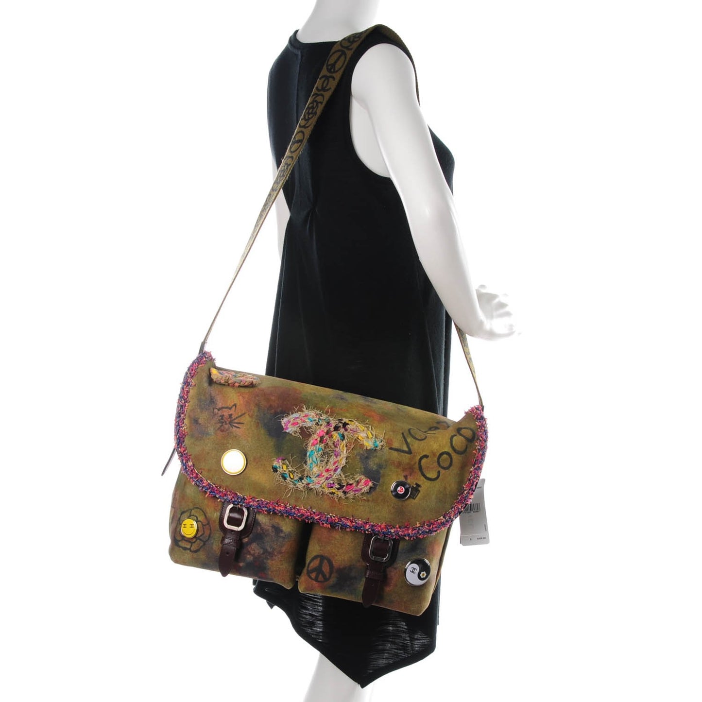 Washed Toile Large Graffiti On The Pavements Messenger Khaki Multicolor