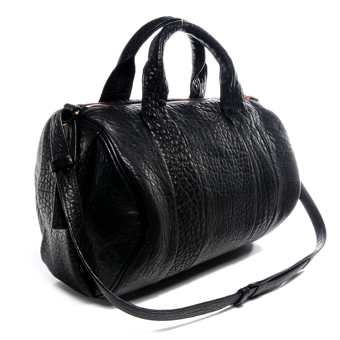 Pebbled Leather Rocco Black w Rose Gold Hardware