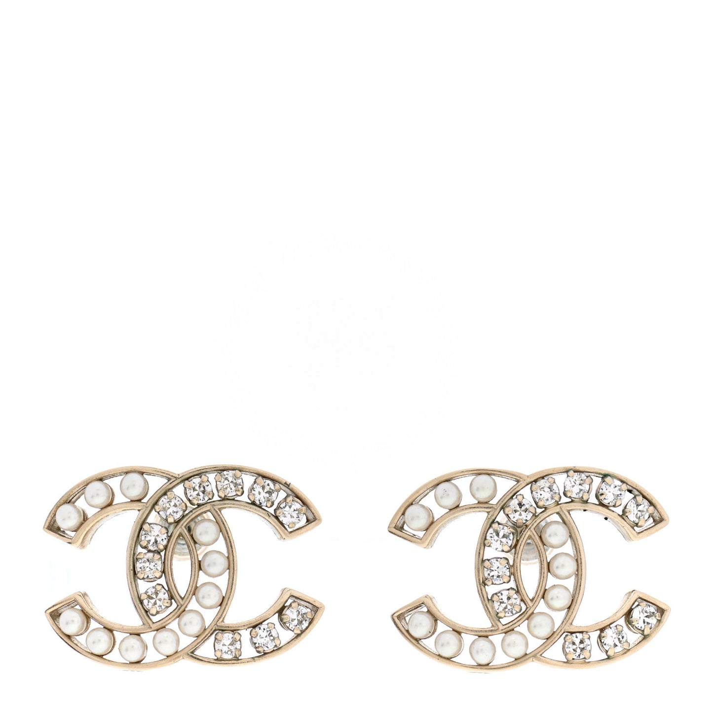 Crystal Pearl CC Earrings Gold