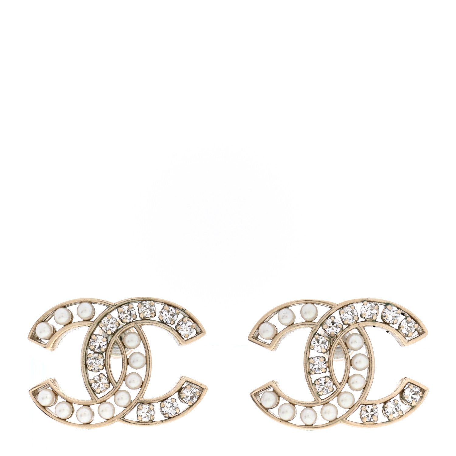 Chanel Crystal Pearl CC Earrings Gold 1 of 5