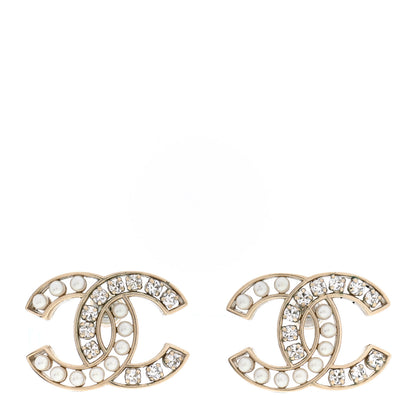 Chanel Crystal Pearl CC Earrings Gold 1 of 5